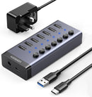 7 Port Powered USB 3.0 Hub with USB-C & USB-A Cable